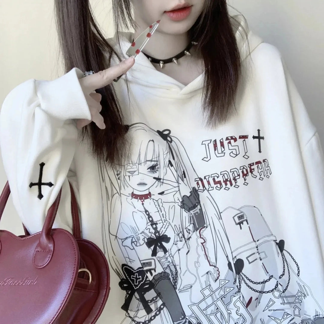 'JUST DISAPPEAR' OVERSIZED PASTEL GOTH HOODIE