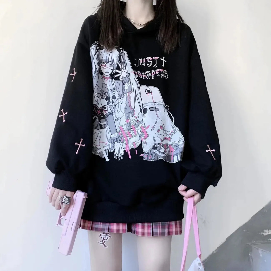 'JUST DISAPPEAR' OVERSIZED PASTEL GOTH HOODIE